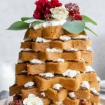 Pandoro tree with nutella and whopped cream on a plate