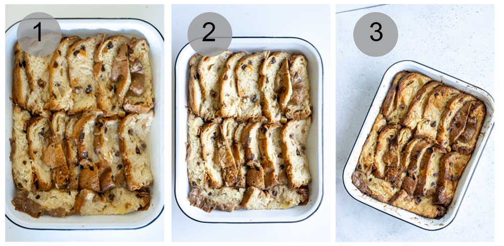 Step by step photos on how to make panettone bread pudding