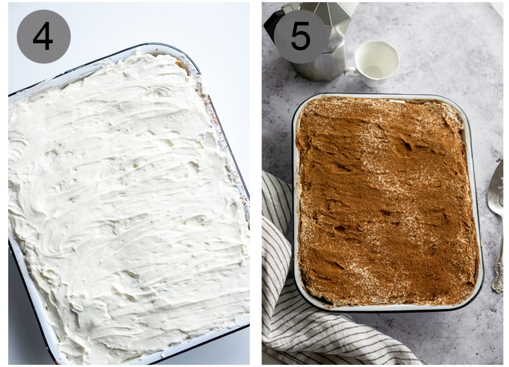 Step by step photos on how to make pandoro tiramisu (steps #4-5)