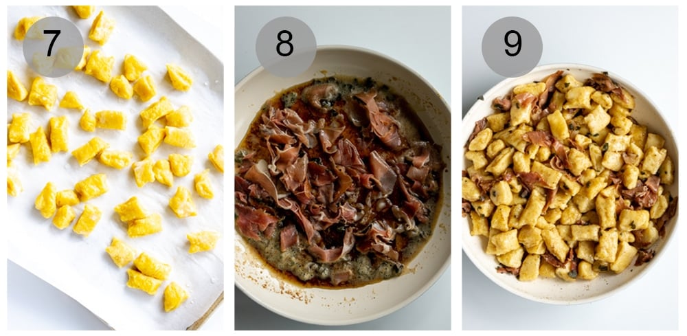 Step by step photos on how to make butternut squash gnocchi (#7-9)