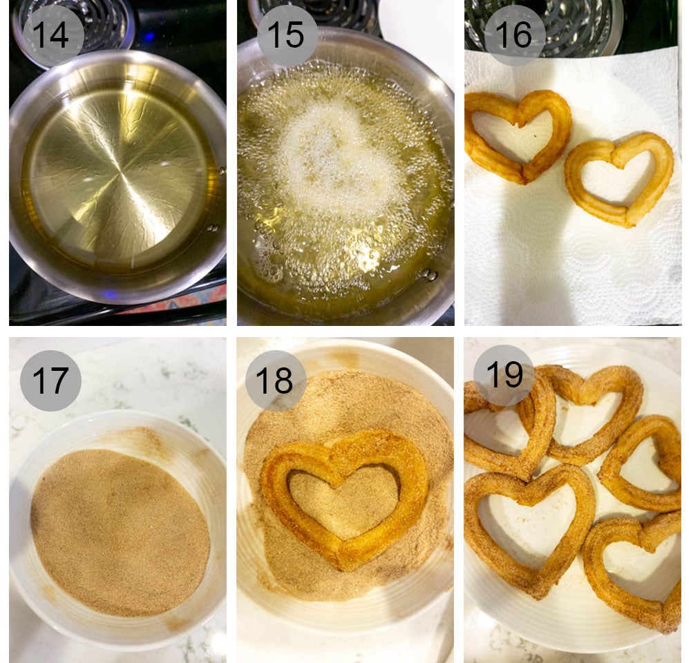 How to make heart churros with nutella and mascarpone dipping sauces Step by step photos on how to make heart churros with nutella and mascarpone dipping sauces