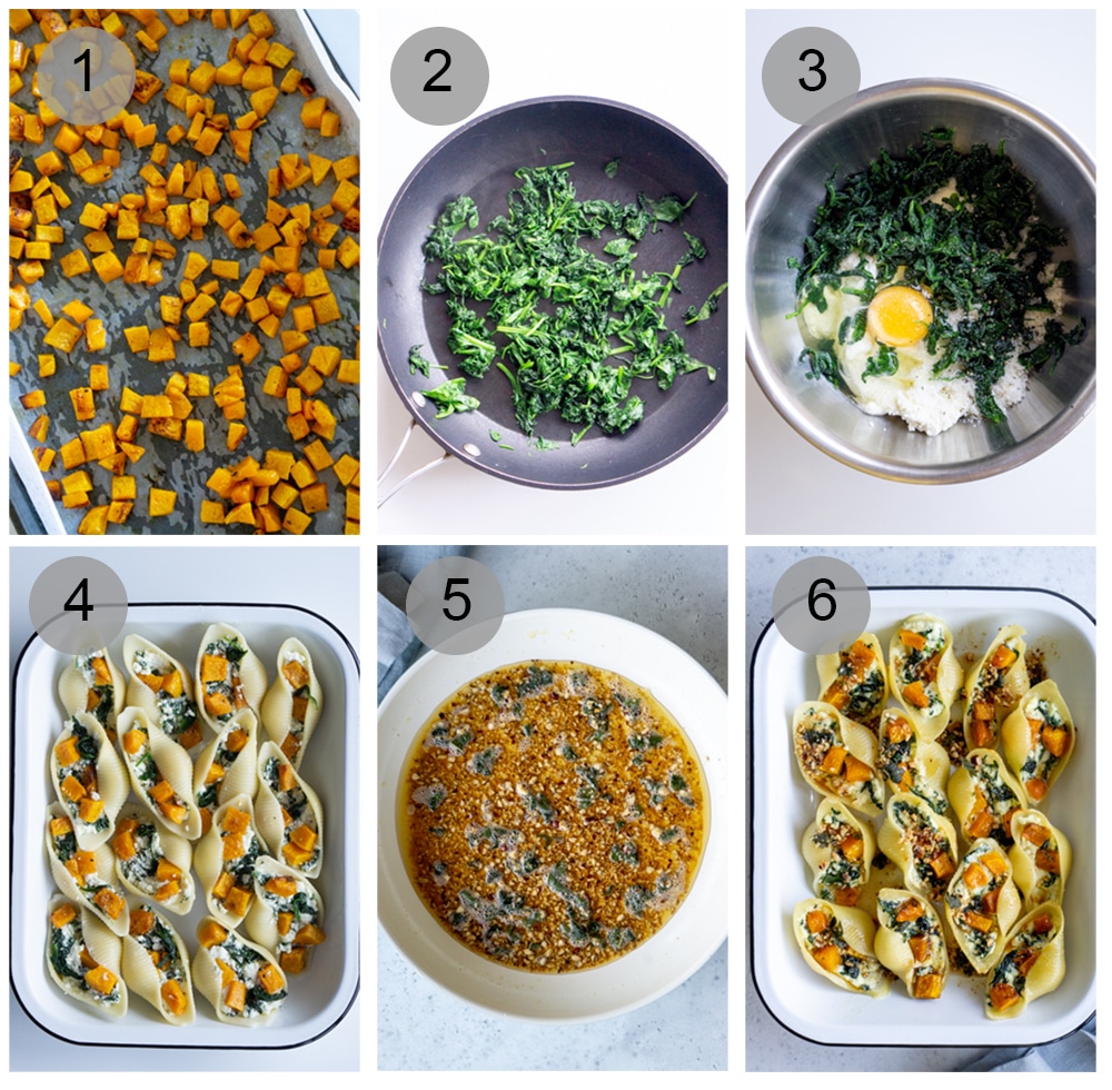 Step by step photos on how to make spinach stuffed shells