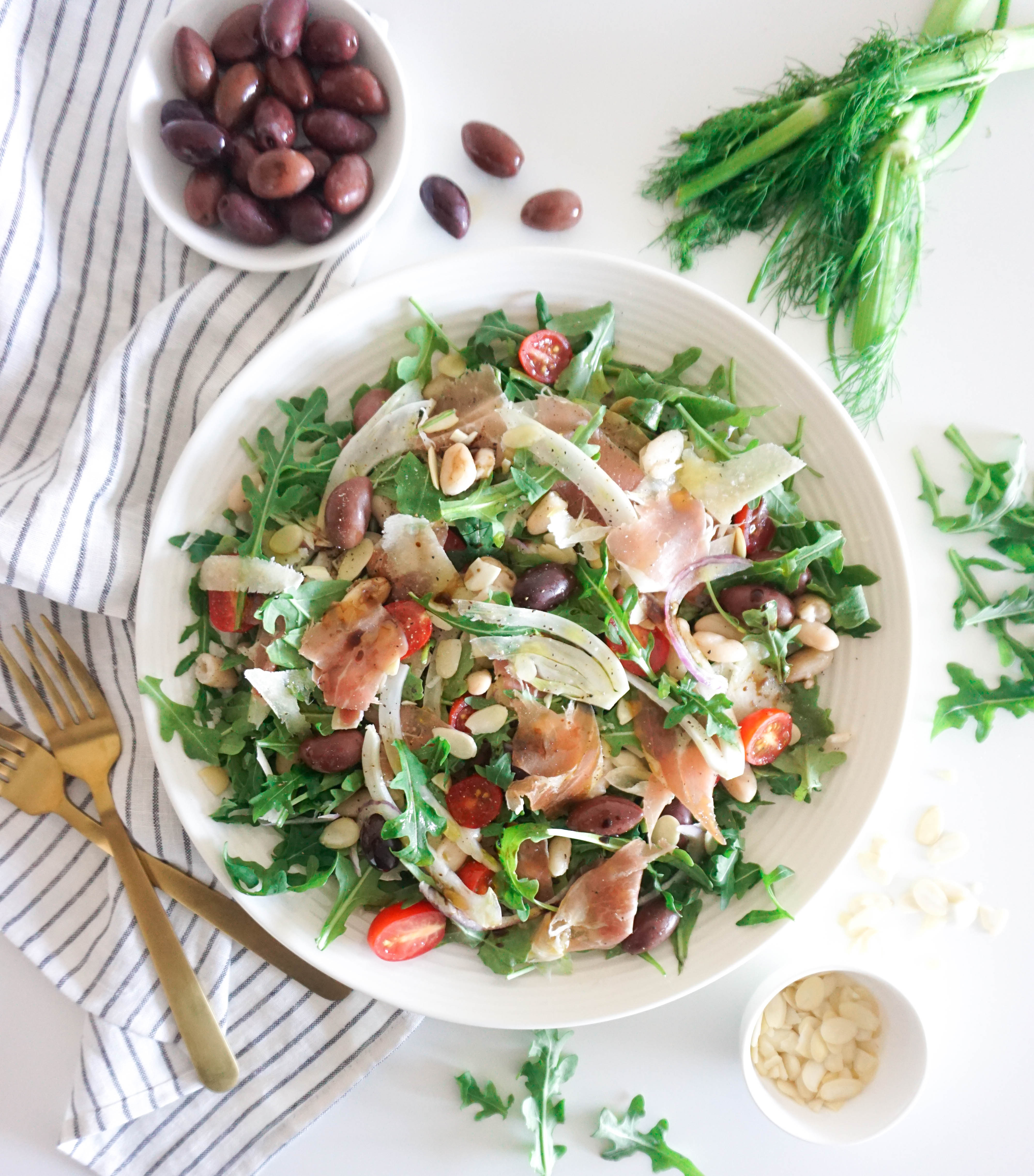 prosciutto and fennel arugula salad