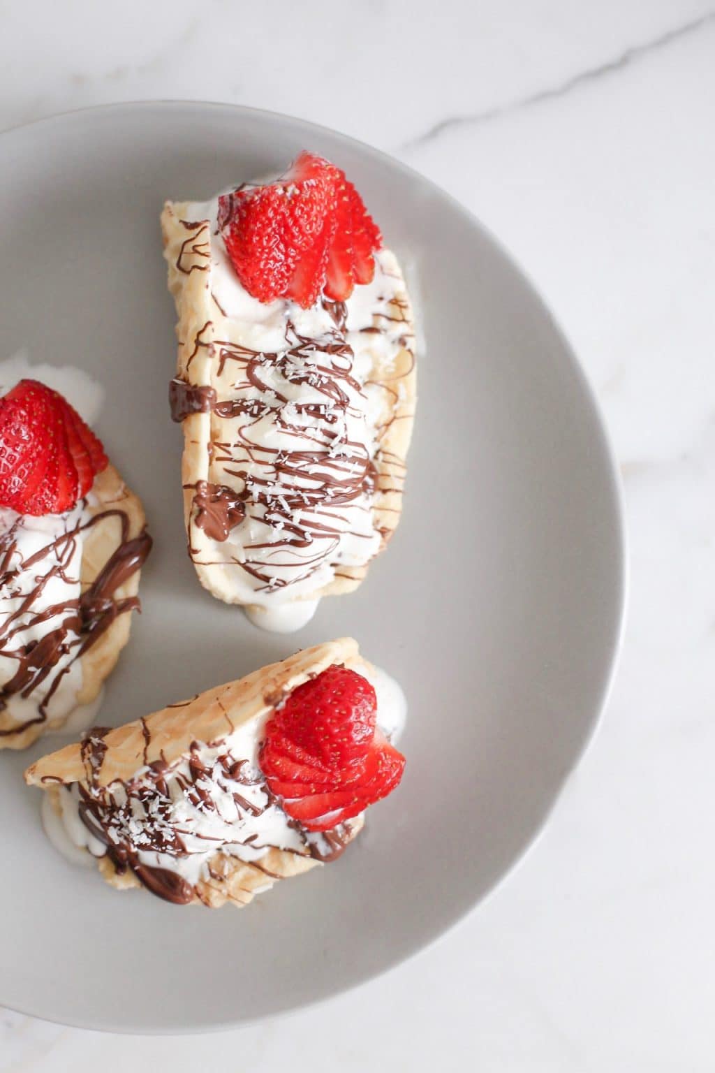 Pizzelle tacos with gelato and nutella