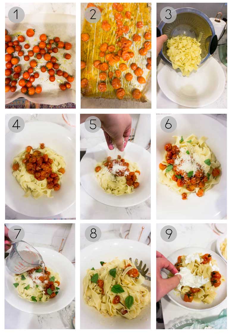 Pappardelle with burrata and burst cherry tomatoes - step by step photos