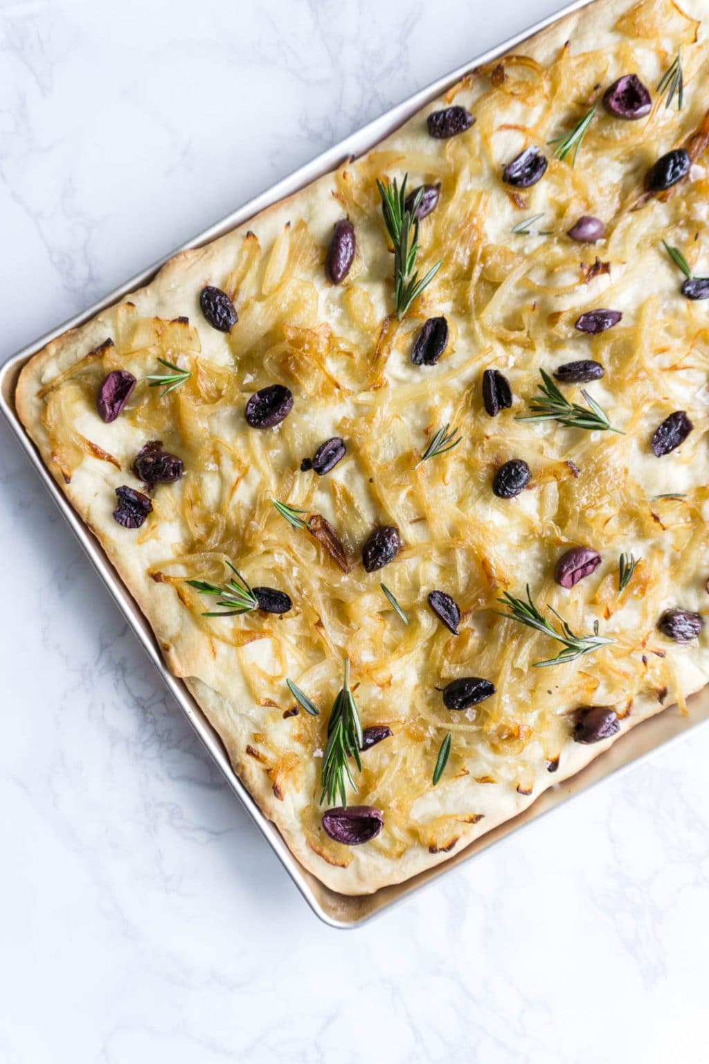 Focaccia with olives and onions