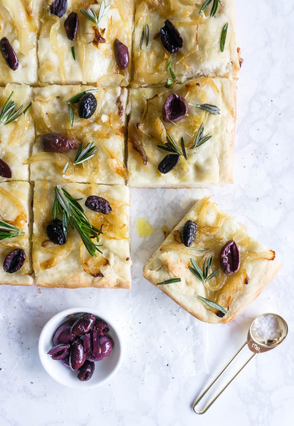 Focaccia with olives and onions
