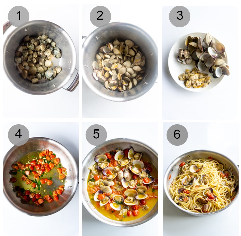 Step by step photos on how to make clam pasta