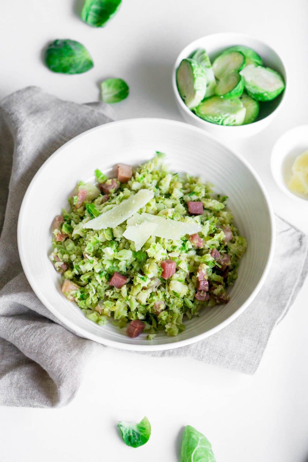 Warm brussel sprout salad with pancetta and pecorino