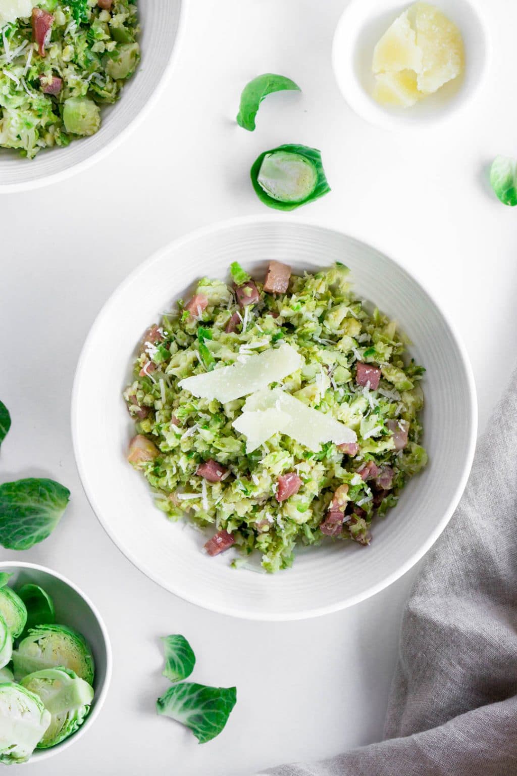Warm brussel sprout salad with pancetta and pecorino