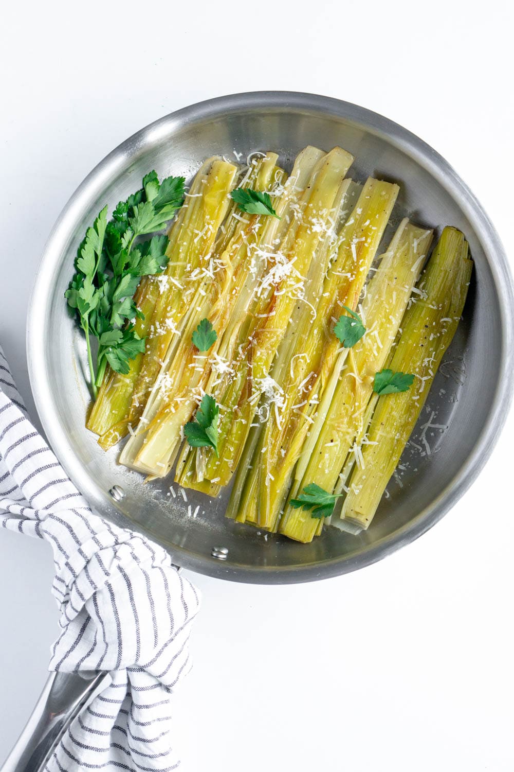 White wine braised leeks with parmesan