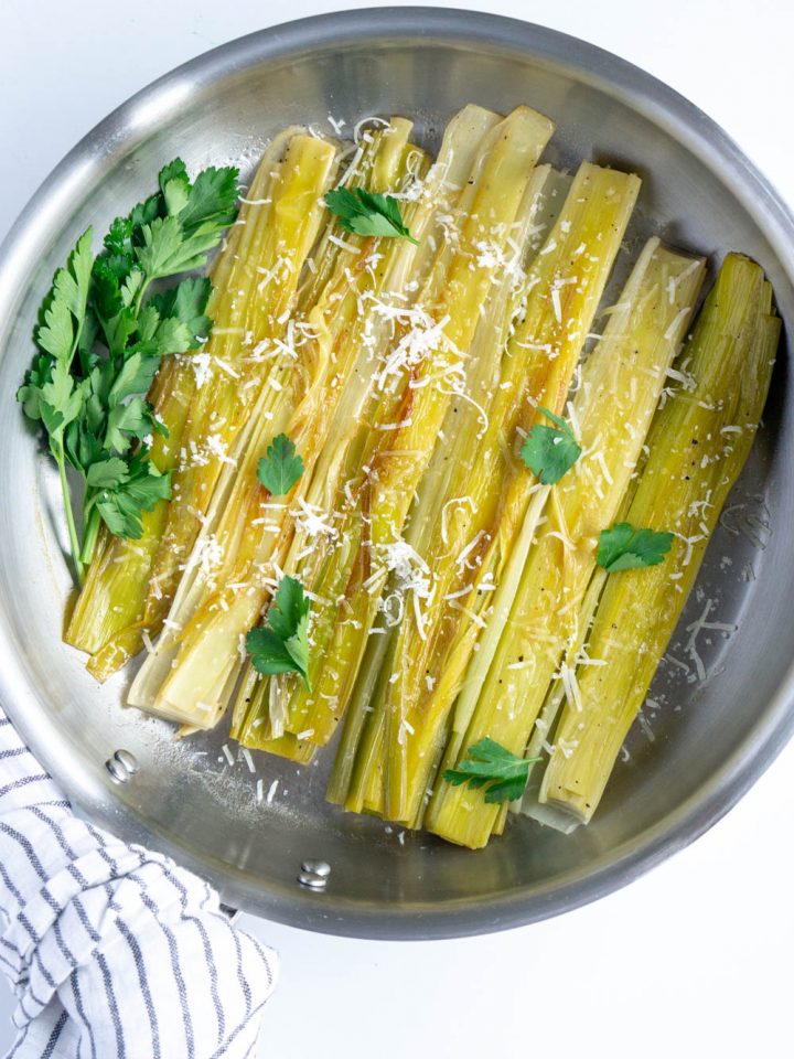 White wine braised leeks with parmesan