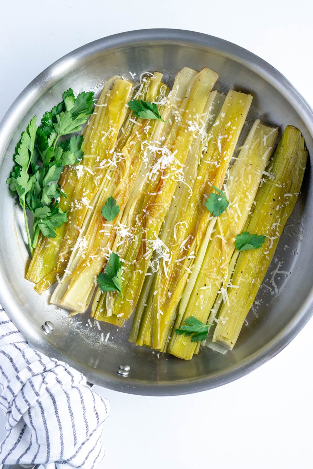 White wine braised leeks with parmesan