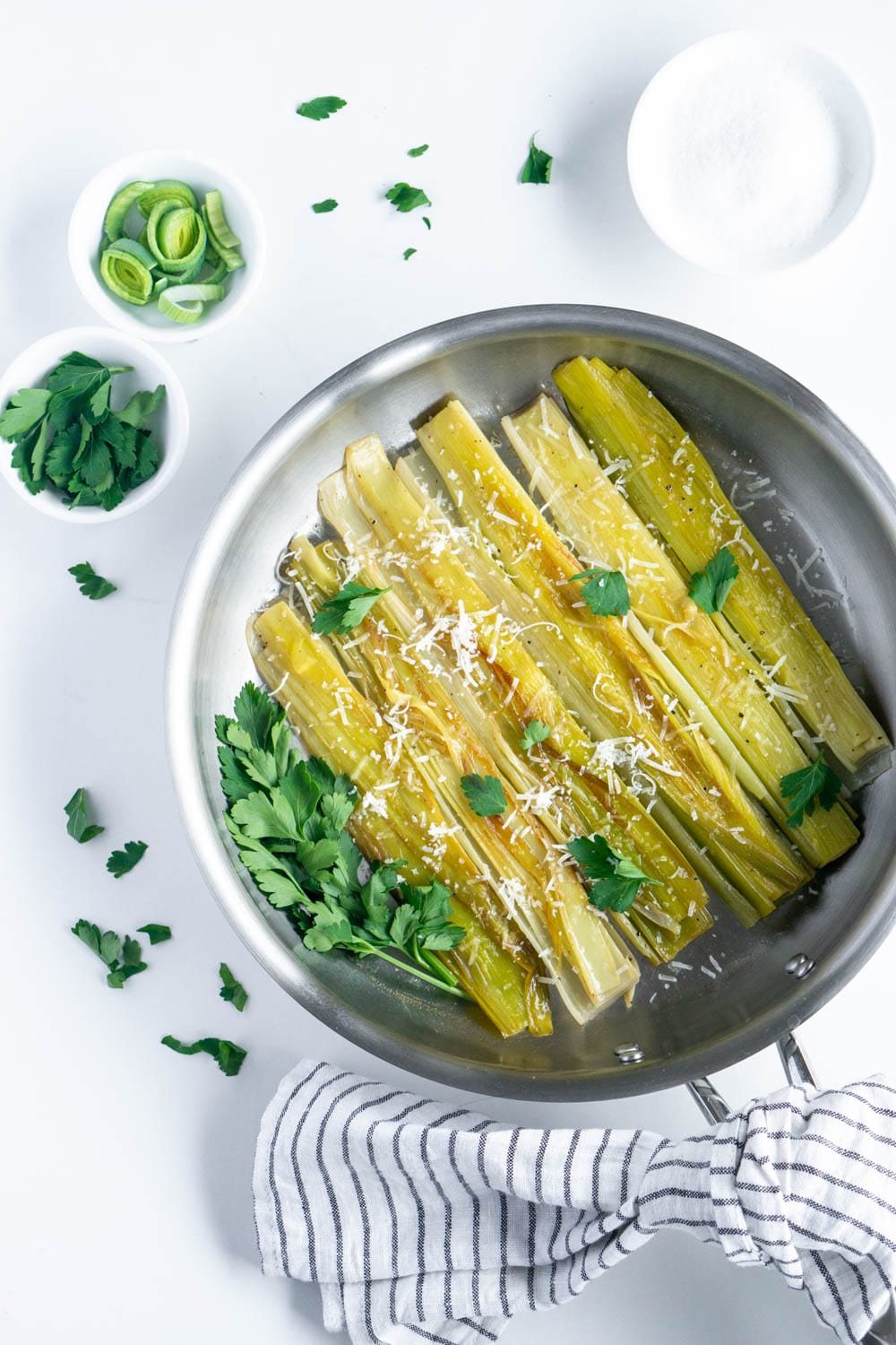 White wine braised leeks with parmesan