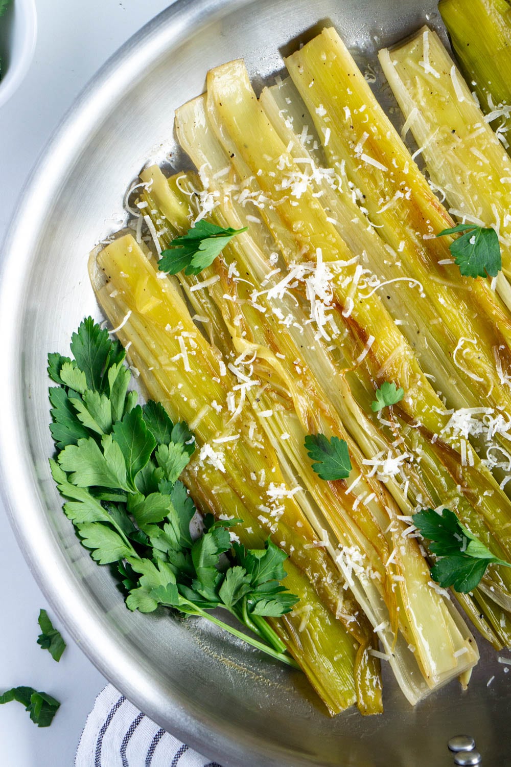 White wine braised leeks with parmesan