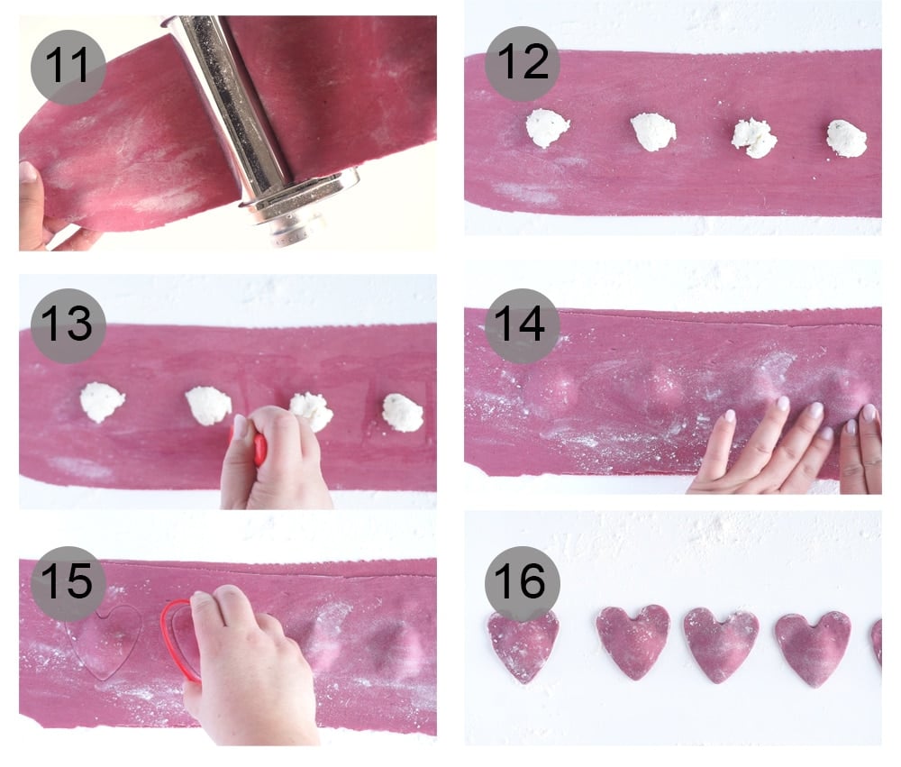 Step by step photos on how to make beet ravioli