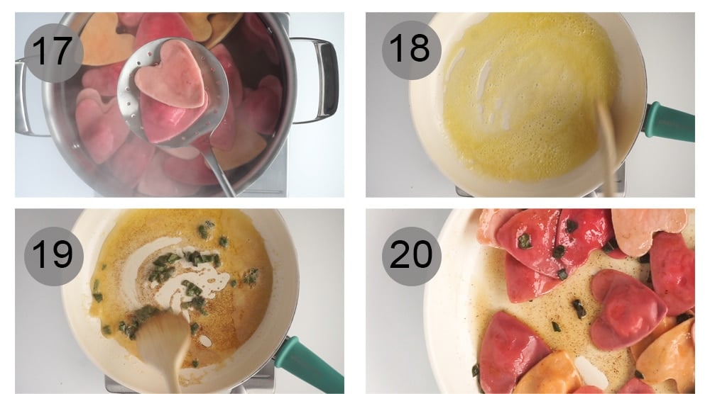 Step by step photos on how to make heart ravioli (#17-20)