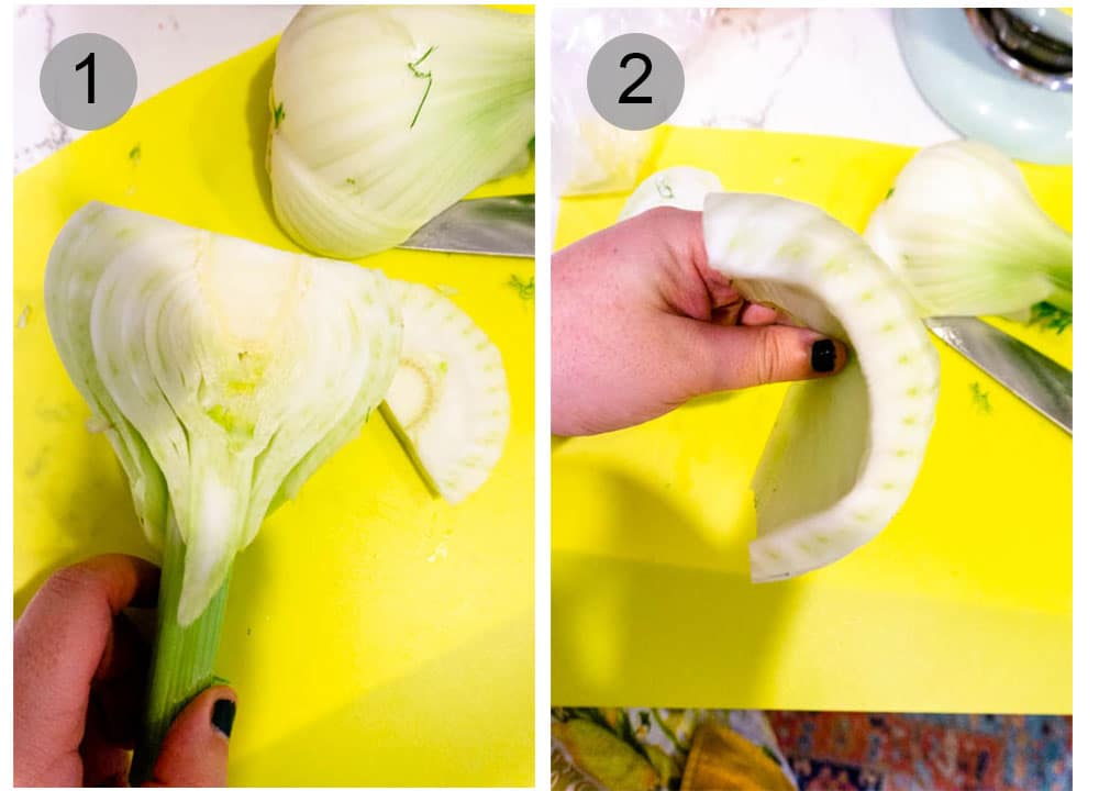 Step by step photos on how to cut fennel