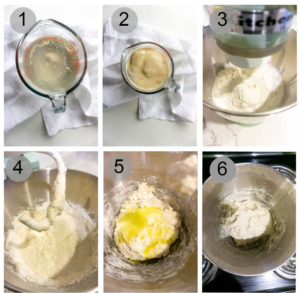 No knead pizza dough recipe Process shots #1-6 on how to make pizza dough