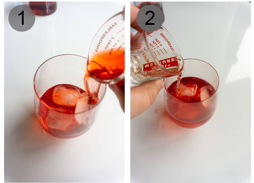 Process photos on how to make a campari spritz (step 1-2) Steps 1-2 on how to make a campari spritz