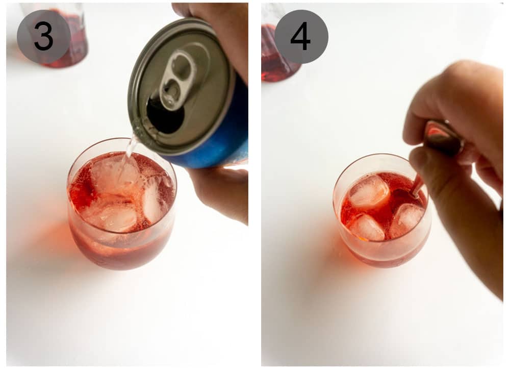Process photos on how to make a campari spritz (steps 3-4) Steps 3-4 on how to make a campari spritz