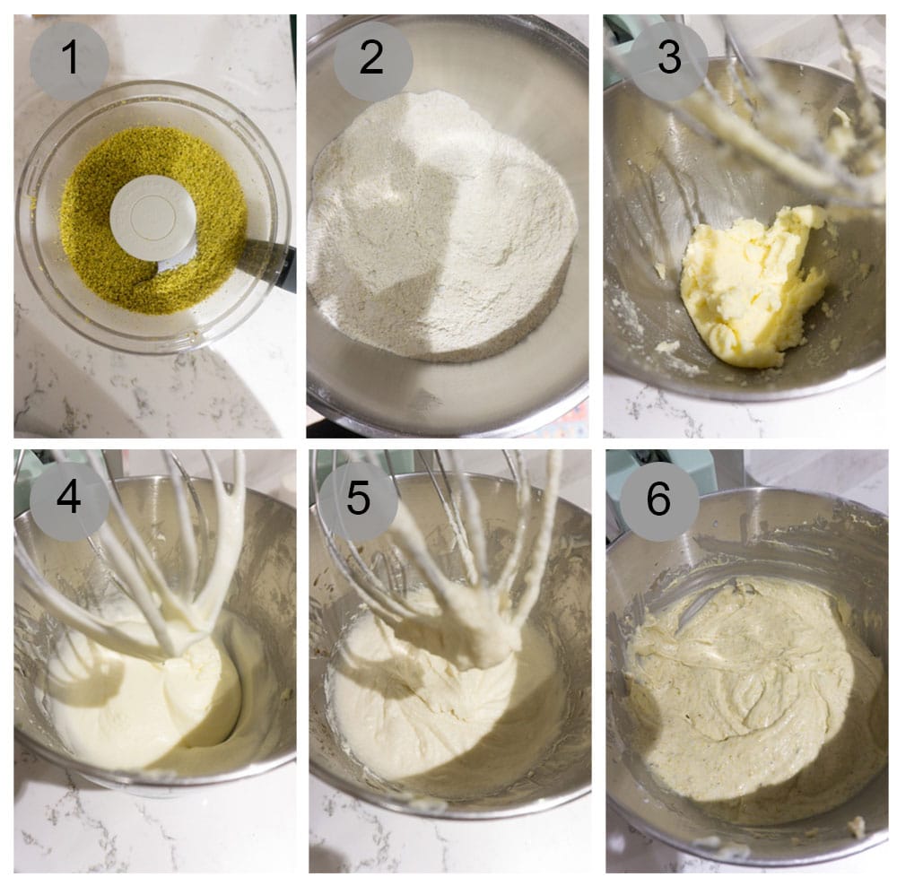 step by step photos on how to make pistachio cake (#1-6)
