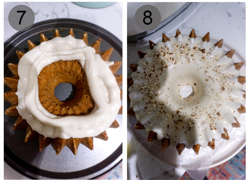 Step by step photos on how to make almond cake with amaretto glaze (steps 7-8)