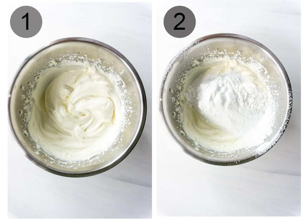 Step by step photos on how to make cannoli cream (steps #1-2)