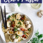 Pinterest post for clam pasta blog post