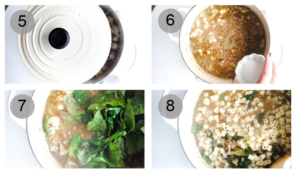 Step by step photos on how to make lentil soup (#5-8)