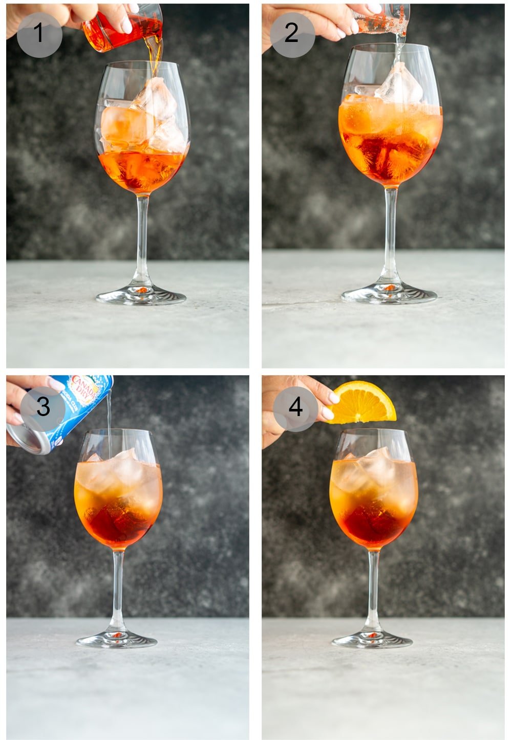 Step by step photos on how to make an aperol spritz