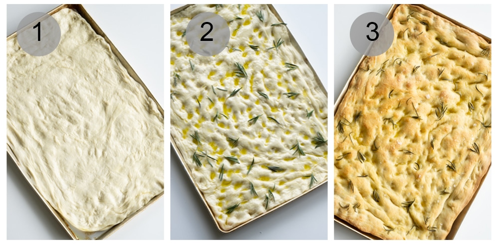 Process shots on how to make focaccia pizza