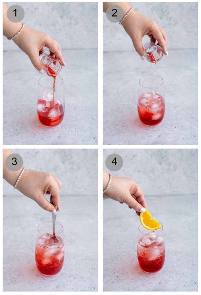 Step by step photos on how to make campari and soda.