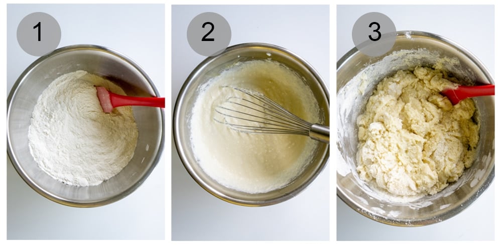 Step by step photos on how to make cherry cake (steps 1-3)