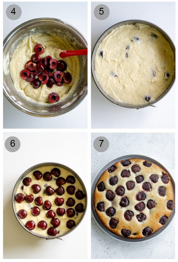 Step by step photos on how to make cherry cake (steps 4-7)