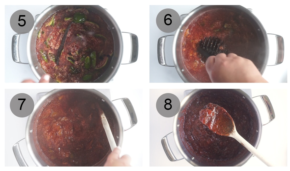 Step by step photos on how to make fig jams (steps 5-8)