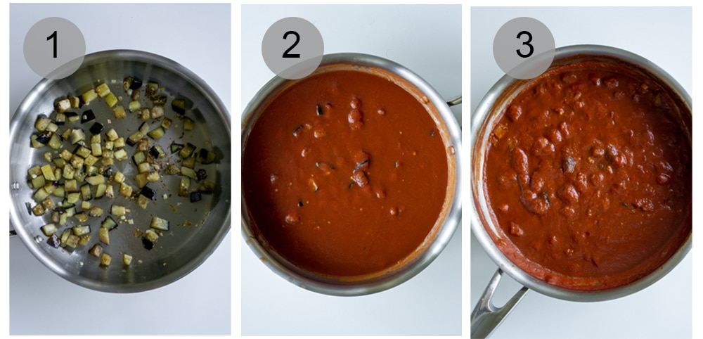 Step by step photos on how to make eggplant pasta (#1-3)