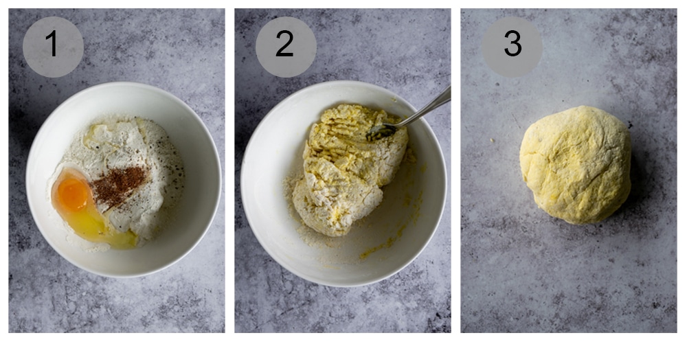 Step by step process on how to make ricotta gnocchi (#1-3)