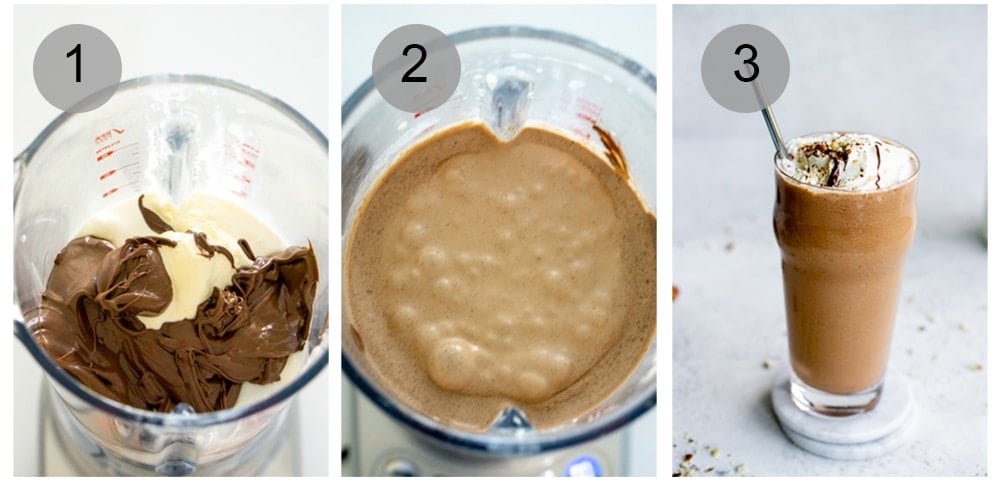Step by step photos on how to make a Nutella milkshake
