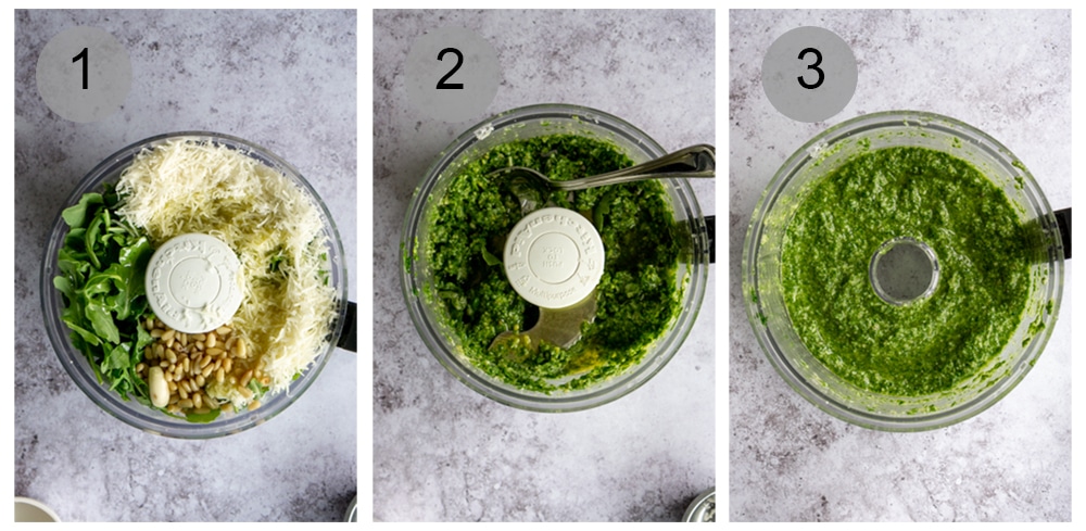 Step by step process on how to make arugula pesto