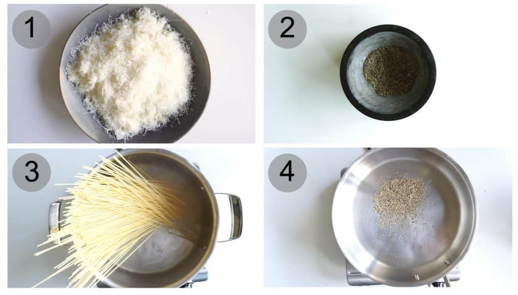 Step by step photos on how to make an authentic cacio e pepe recipe (#1-4)