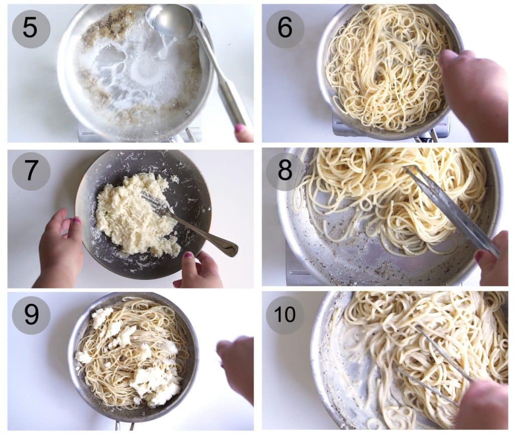 Step by step photos on how to make an authentic cacio e pepe recipe (#5-10)