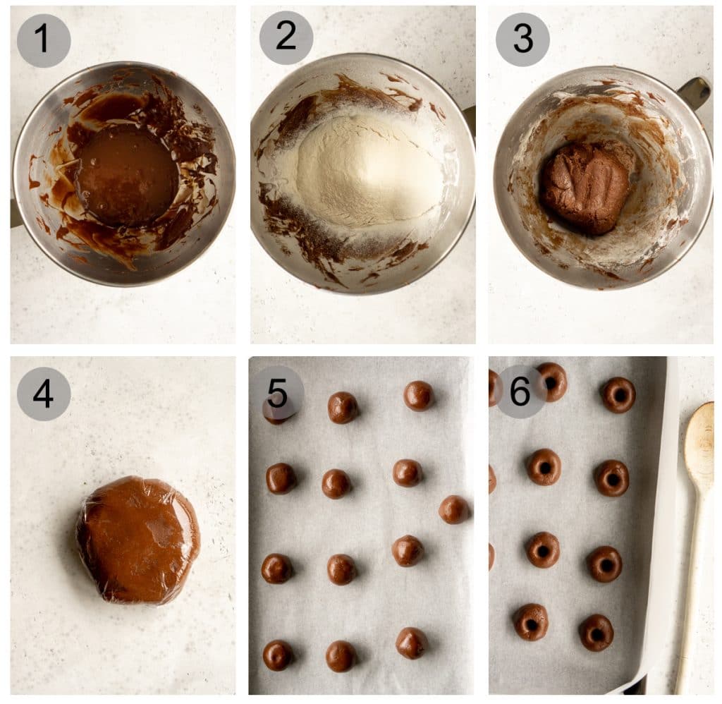 Step by step photos on how to make 3-ingredient nutella cookies (#1-6)