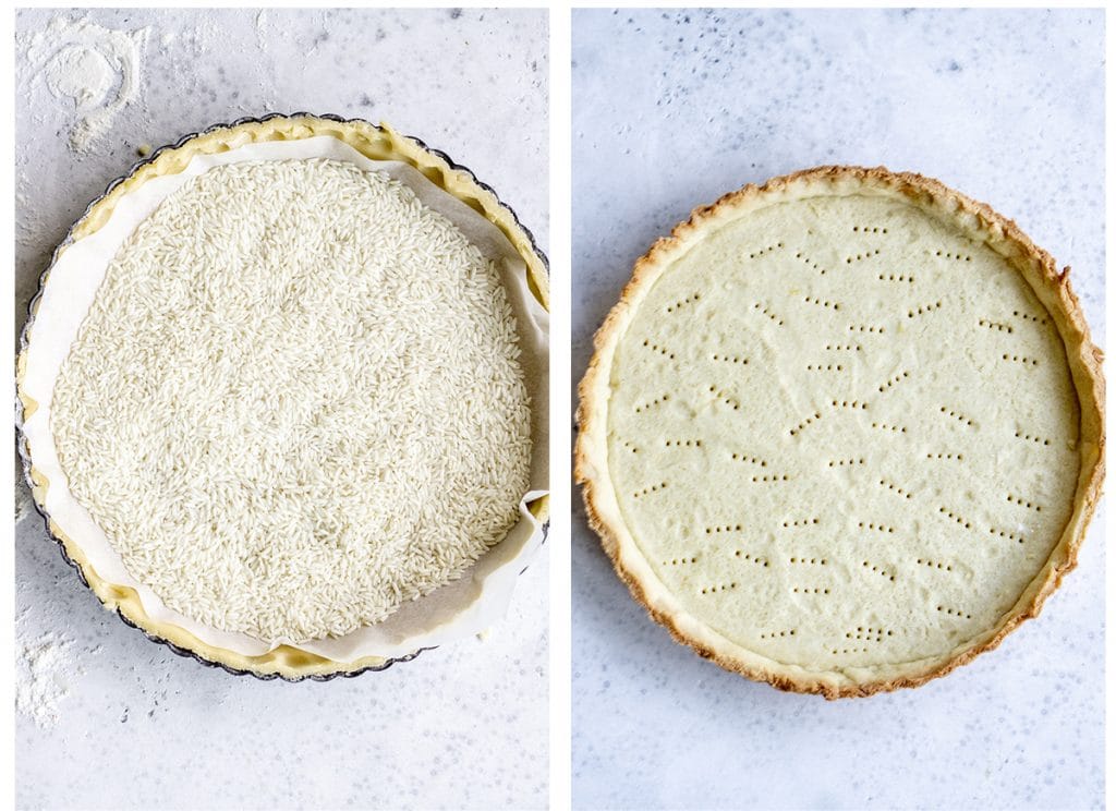 Pasta frolla in tart pan blind baked