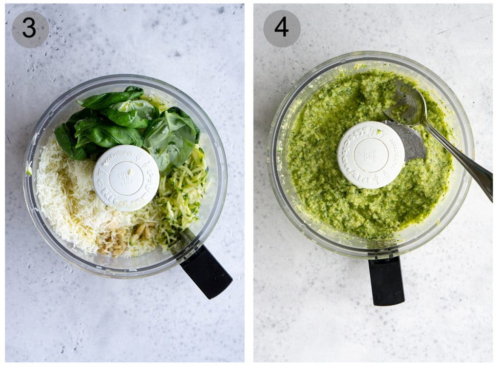 Step by step photos on how to make zucchini pesto (#3-4)