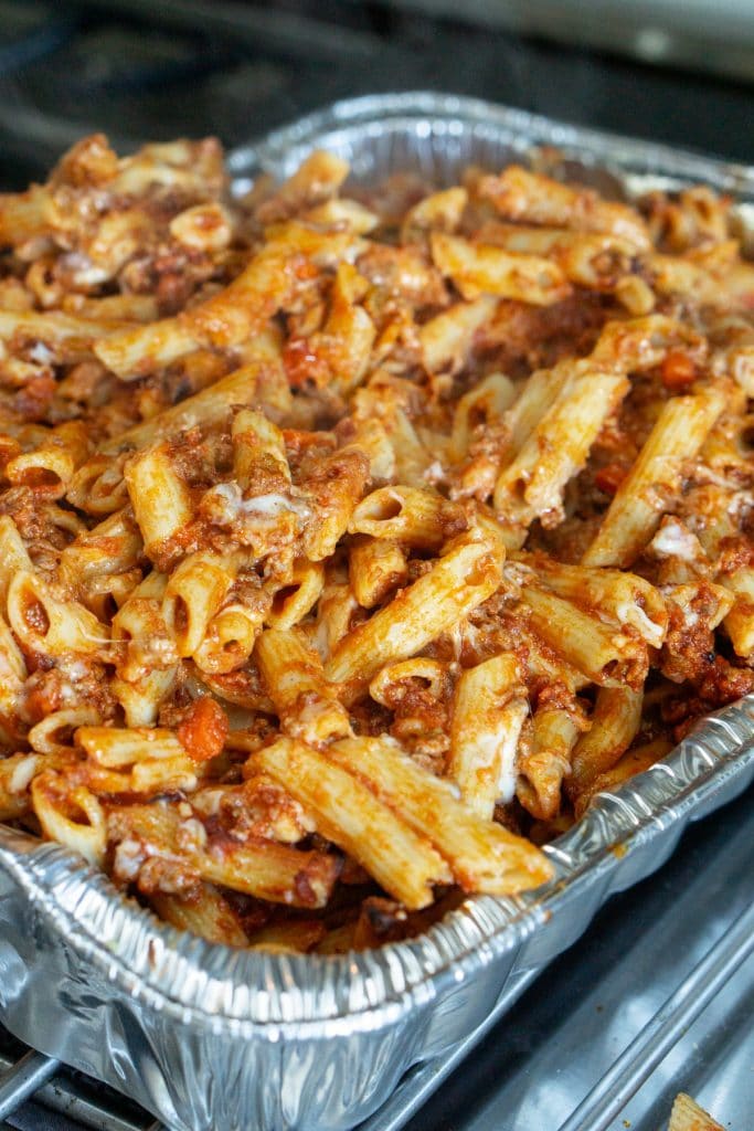 Pasta al forno in a baking tray