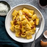 authentic carbonara pasta in a while bowl