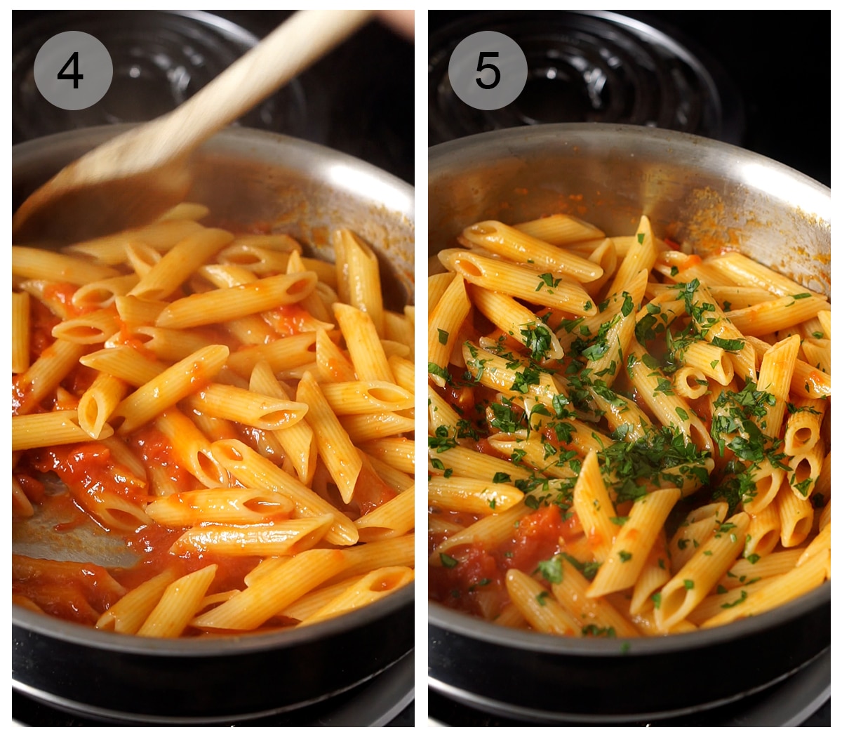 Step by step photos on how to make penne arrabbiata (#4-5)