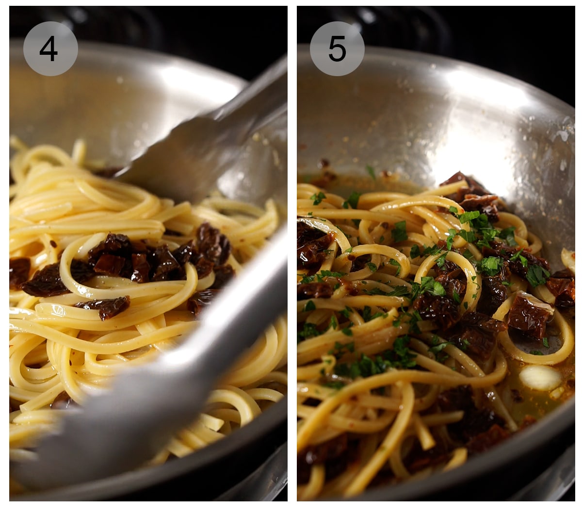 Step by step photos on how to make sun dried tomato pasta (#4-5)
