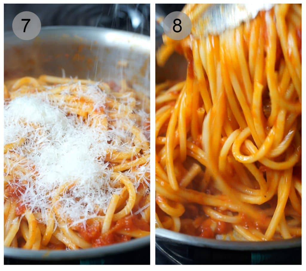 Step by step photos on how to make pasta amatriciana (#7-8)